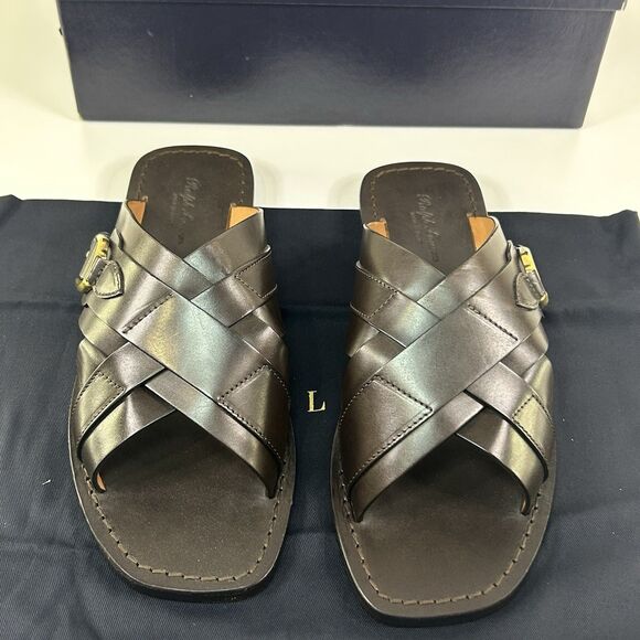 Ralph Lauren PURPLE LABEL Men Stirrup Sandal Brown Burnished Calf Leather Sz 10D main image 9